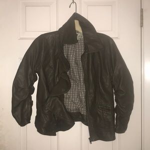 dark green leather zip up jacket